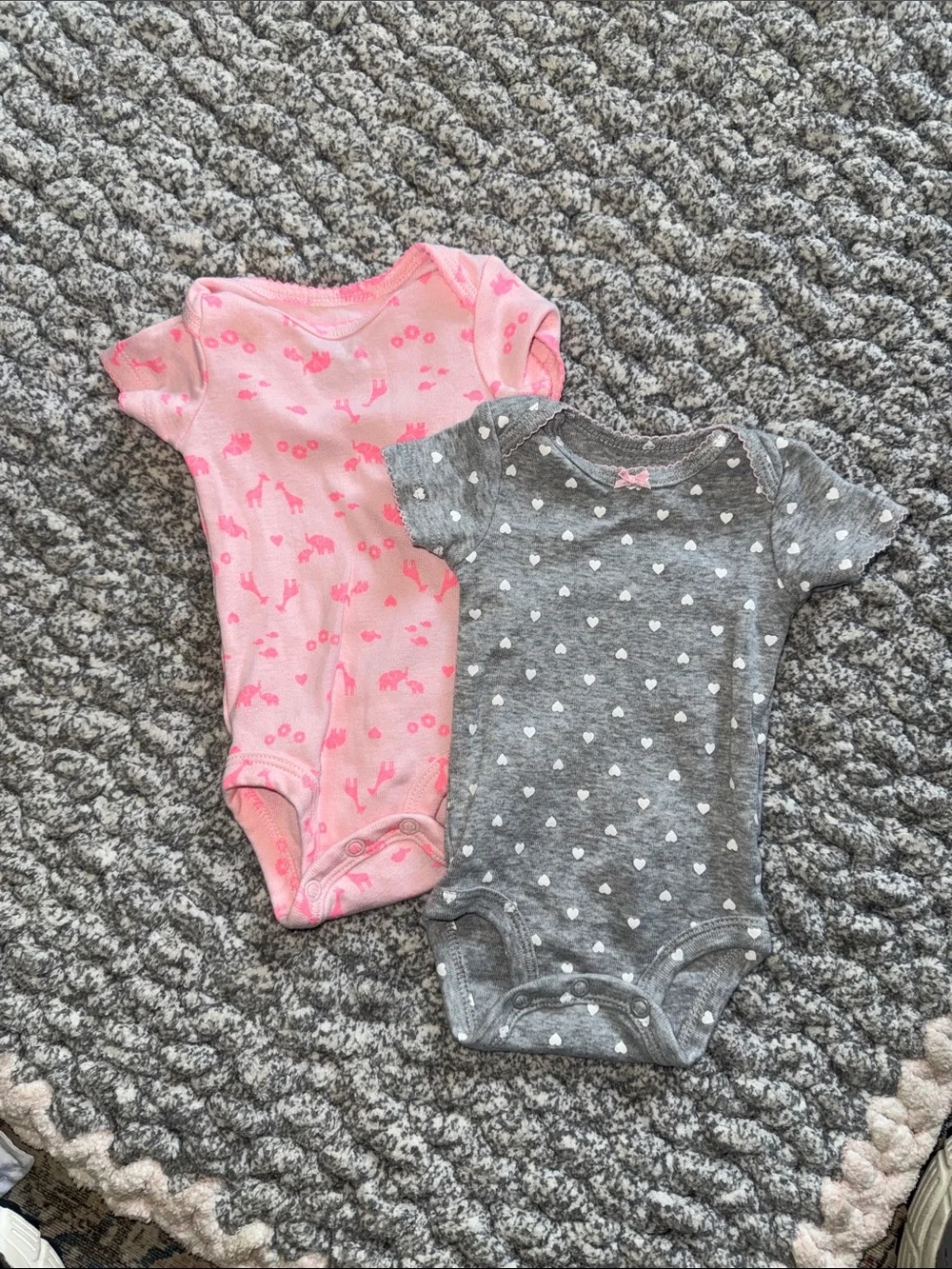 Pink and Gray Heart & Animal Short-Sleeve Baby Bodysuit Set